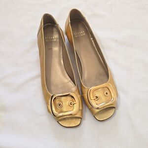 Stuart Weitzman gold peep toe shoes size 10